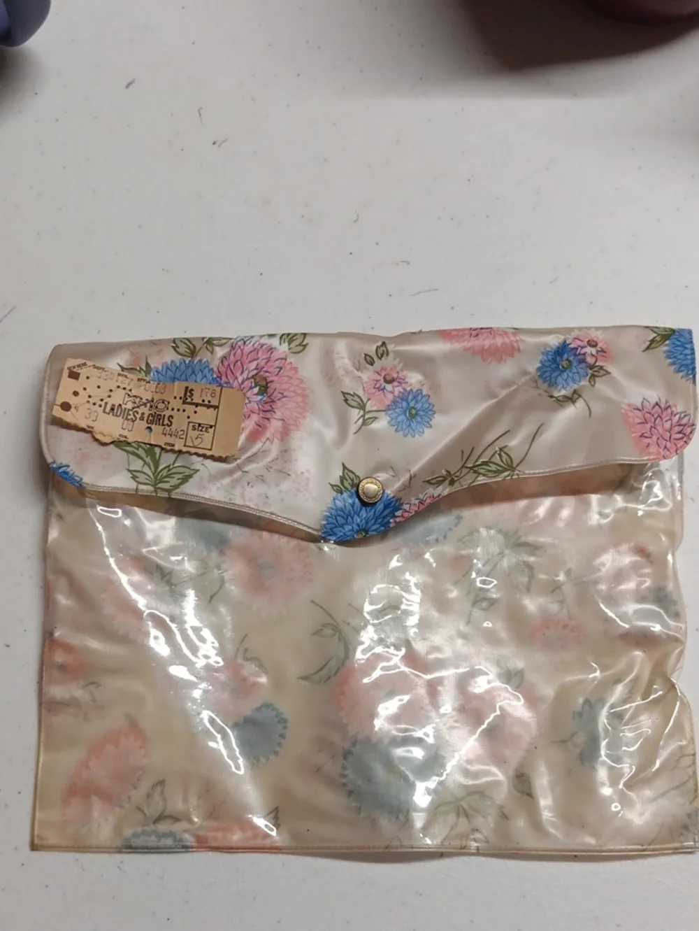 Vintage Floral Vinyl Pouch Clutch - Pastel Pink & Blue